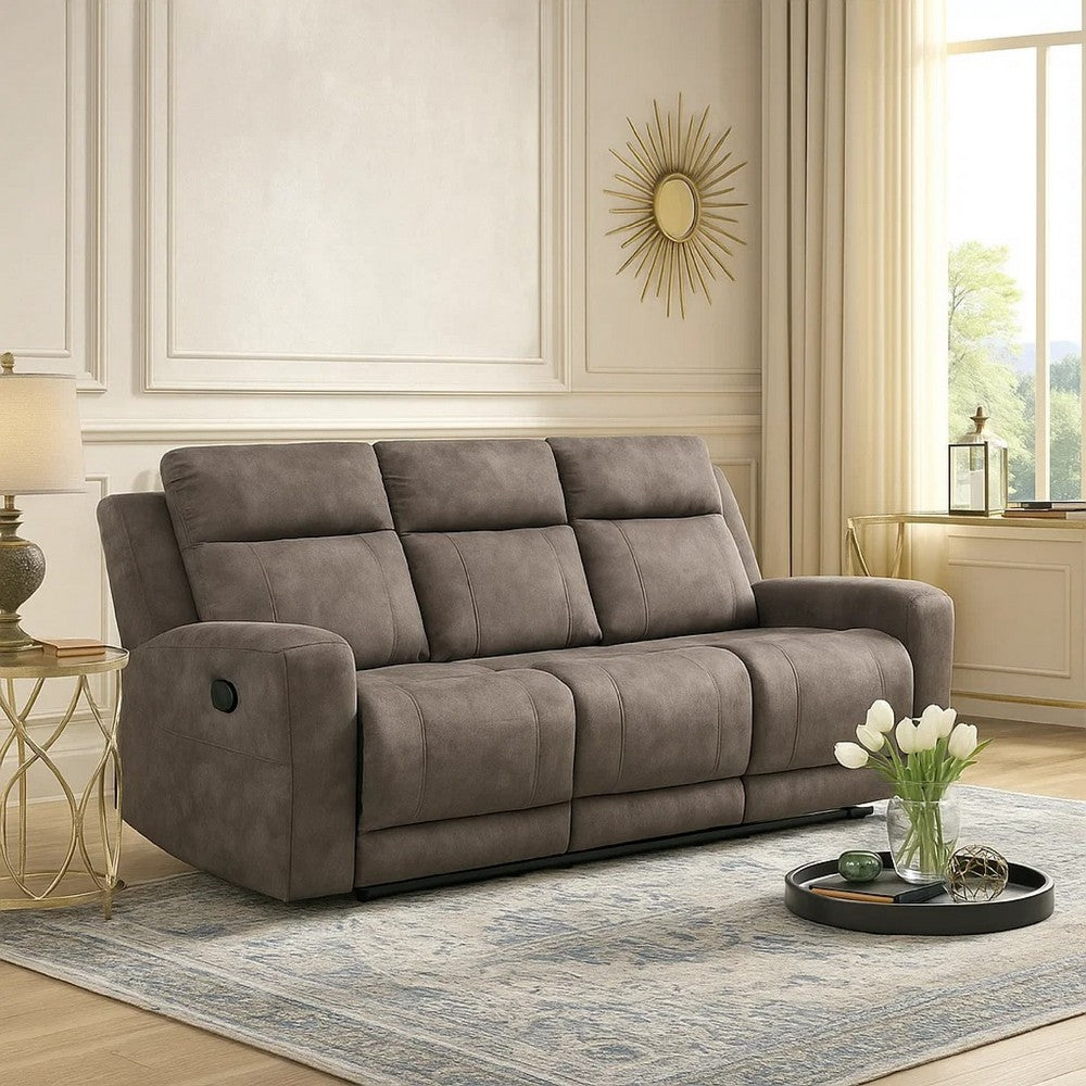 Diti Manual Reclining Sofa | 3 Seater | Soft Brown Polished Microfiber