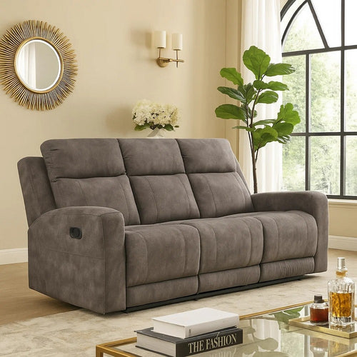 Diti Manual Reclining Sofa | 3 Seater | Soft Brown Polished Microfiber