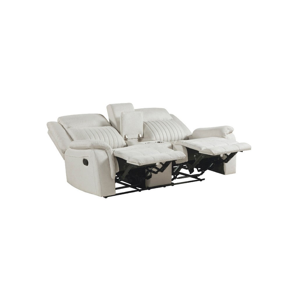 Lenny Manual Recliner Loveseat w Cupholder Console | Beige Microfiber