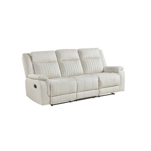 Lenny Manual Recliner Sofa | 3 Seater | Channeled Back | Beige Microfiber