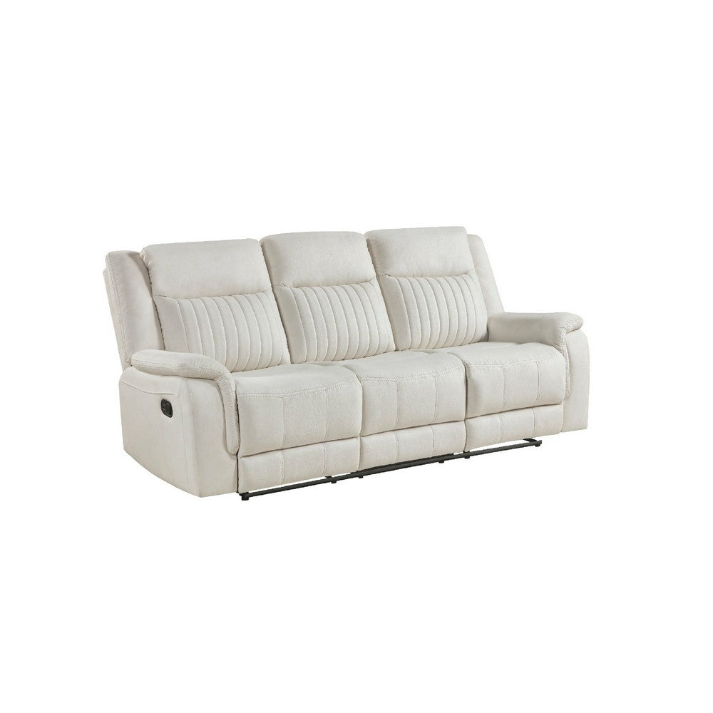Lenny Manual Recliner Sofa | 3 Seater | Channeled Back | Beige Microfiber