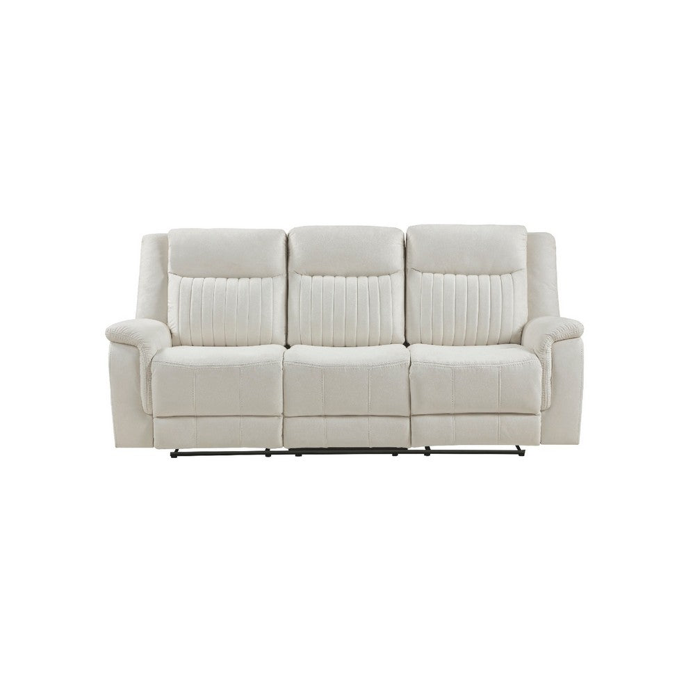 Lenny Manual Recliner Sofa | 3 Seater | Channeled Back | Beige Microfiber