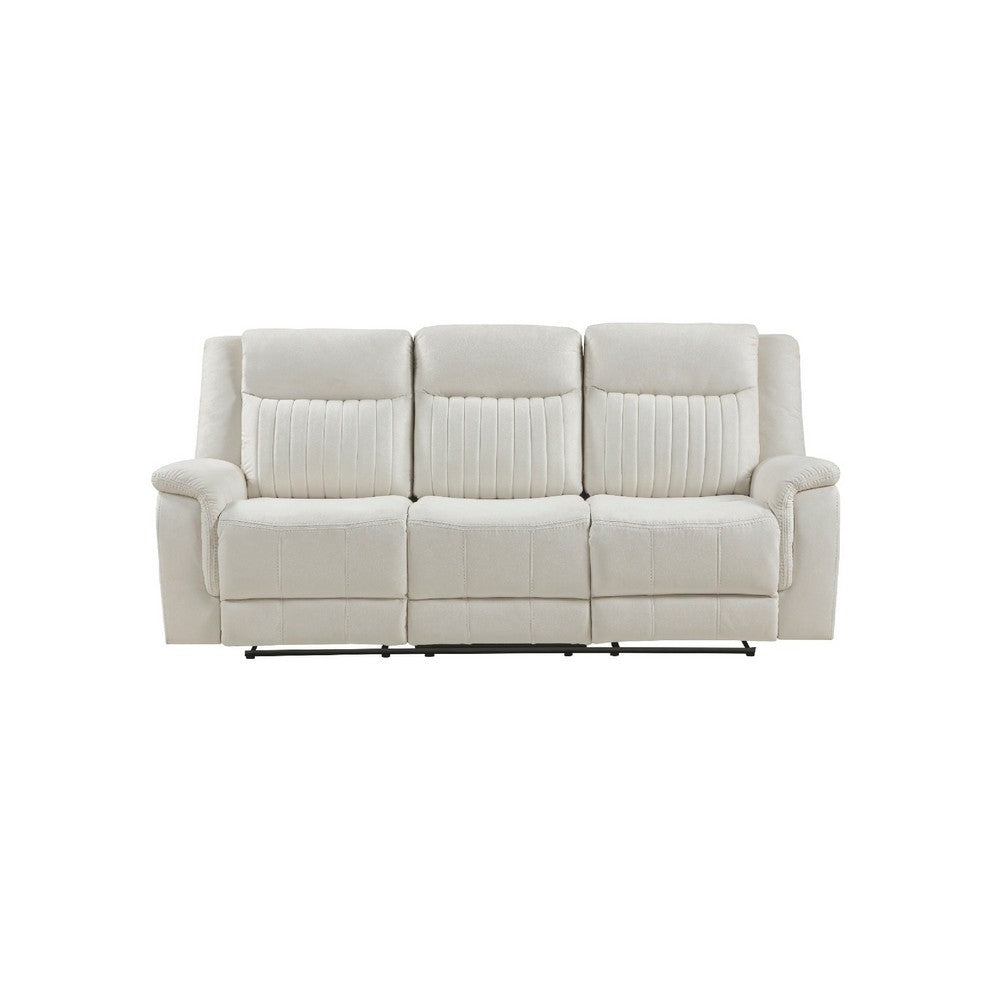 Lenny Manual Recliner Sofa | 3 Seater | Channeled Back | Beige Microfiber