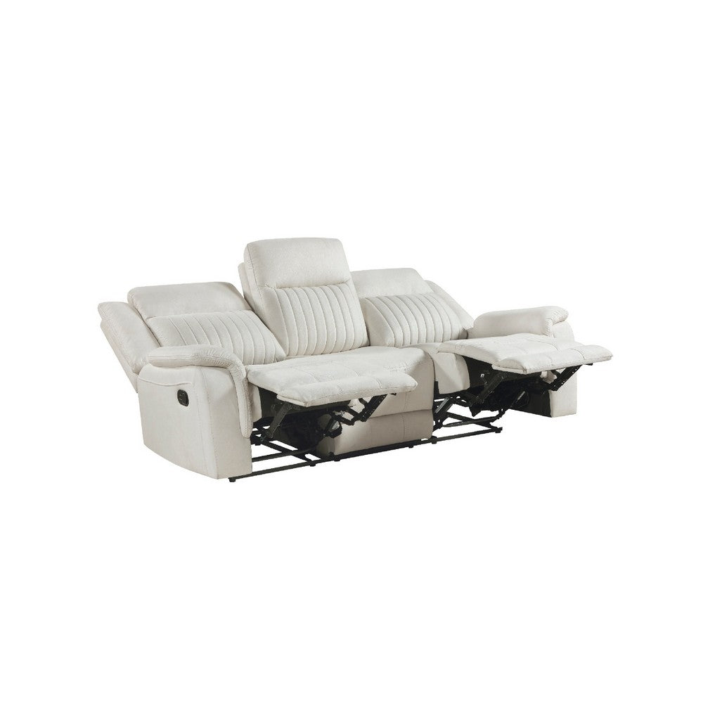 Lenny Manual Recliner Sofa | 3 Seater | Channeled Back | Beige Microfiber