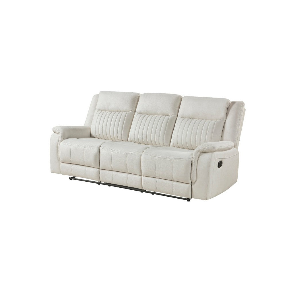 Lenny Manual Recliner Sofa | 3 Seater | Channeled Back | Beige Microfiber