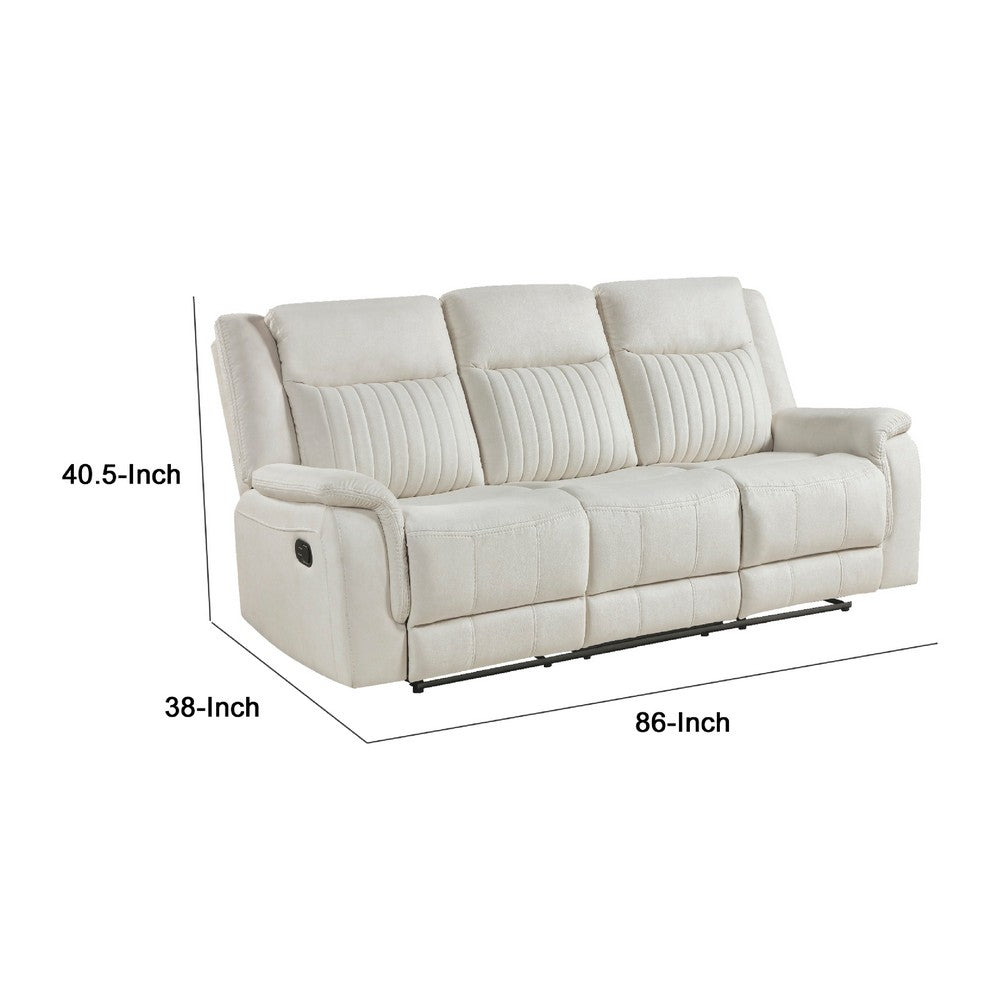 Lenny Manual Recliner Sofa | 3 Seater | Channeled Back | Beige Microfiber