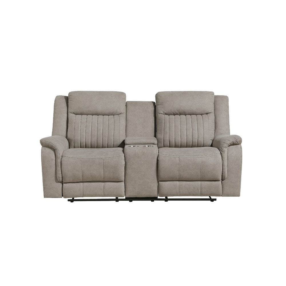 Lenny Manual Recliner Loveseat w Cupholder Console | Gray Microfiber