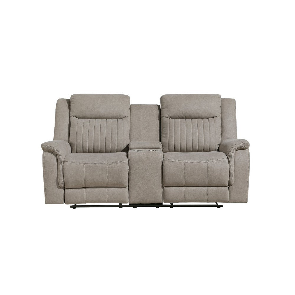 Lenny Manual Recliner Loveseat w Cupholder Console | Gray Microfiber
