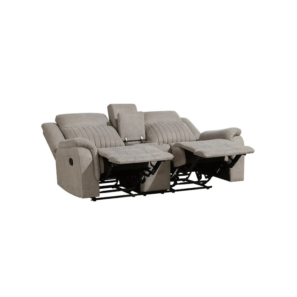 Lenny Manual Recliner Loveseat w Cupholder Console | Gray Microfiber
