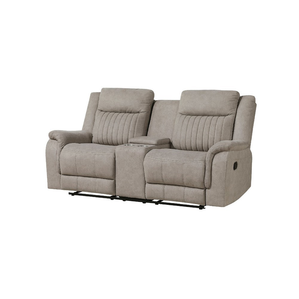 Lenny Manual Recliner Loveseat w Cupholder Console | Gray Microfiber