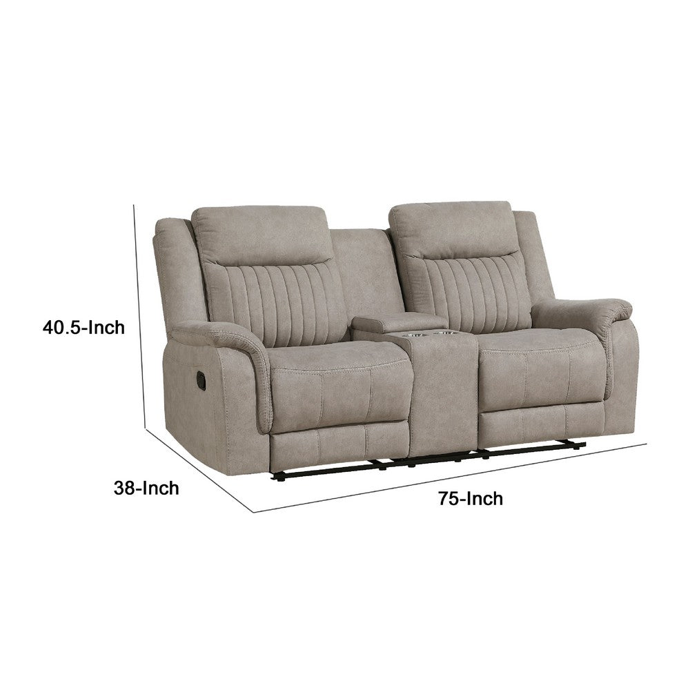 Lenny Manual Recliner Loveseat w Cupholder Console | Gray Microfiber