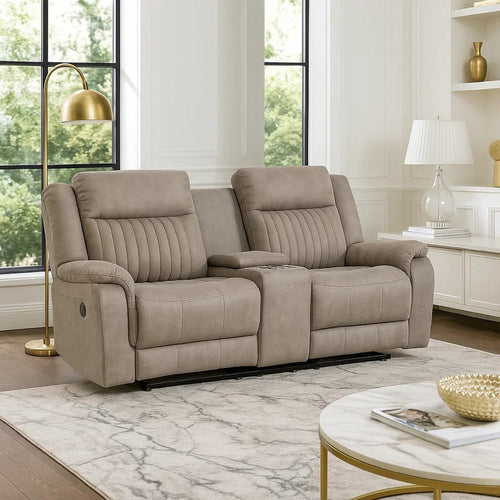 Lenny Manual Recliner Loveseat w Cupholder Console | Gray Microfiber