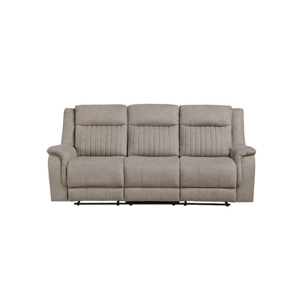 Lenny Manual Recliner Sofa | 3 Seater | Channeled Back | Gray Microfiber