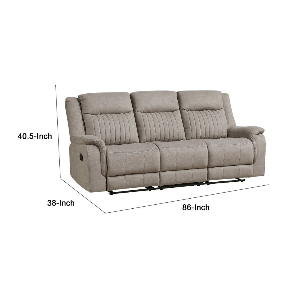 Lenny Manual Recliner Sofa | 3 Seater | Channeled Back | Gray Microfiber