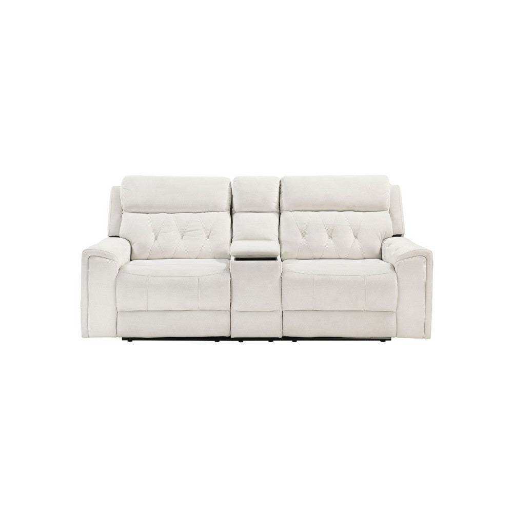 Celly Power Reclining Loveseat w Console & USB Port | Beige Microfiber