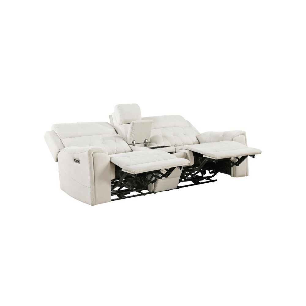 Celly Power Reclining Loveseat w Console & USB Port | Beige Microfiber