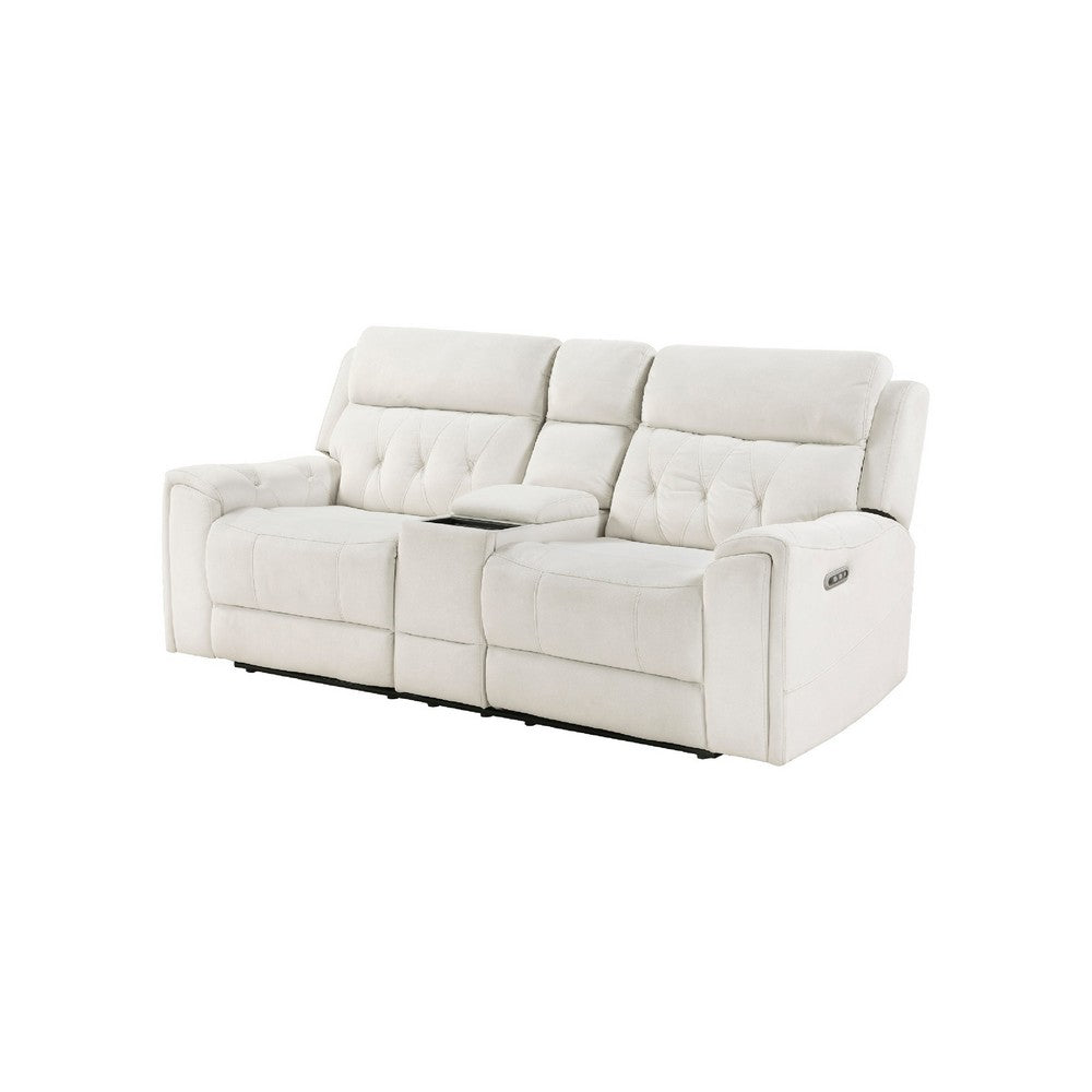 Celly Power Reclining Loveseat w Console & USB Port | Beige Microfiber