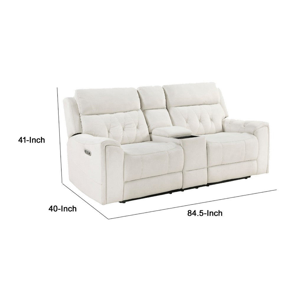 Celly Power Reclining Loveseat w Console & USB Port | Beige Microfiber