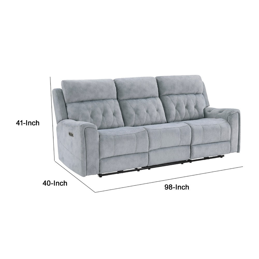 Celly Power Reclining Sofa w Cupholders & USB Port | Gray Microfiber