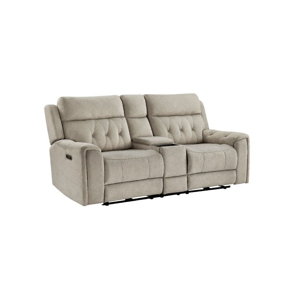Celly Power Reclining Loveseat w Cupholders | USB Port | Taupe Microfiber