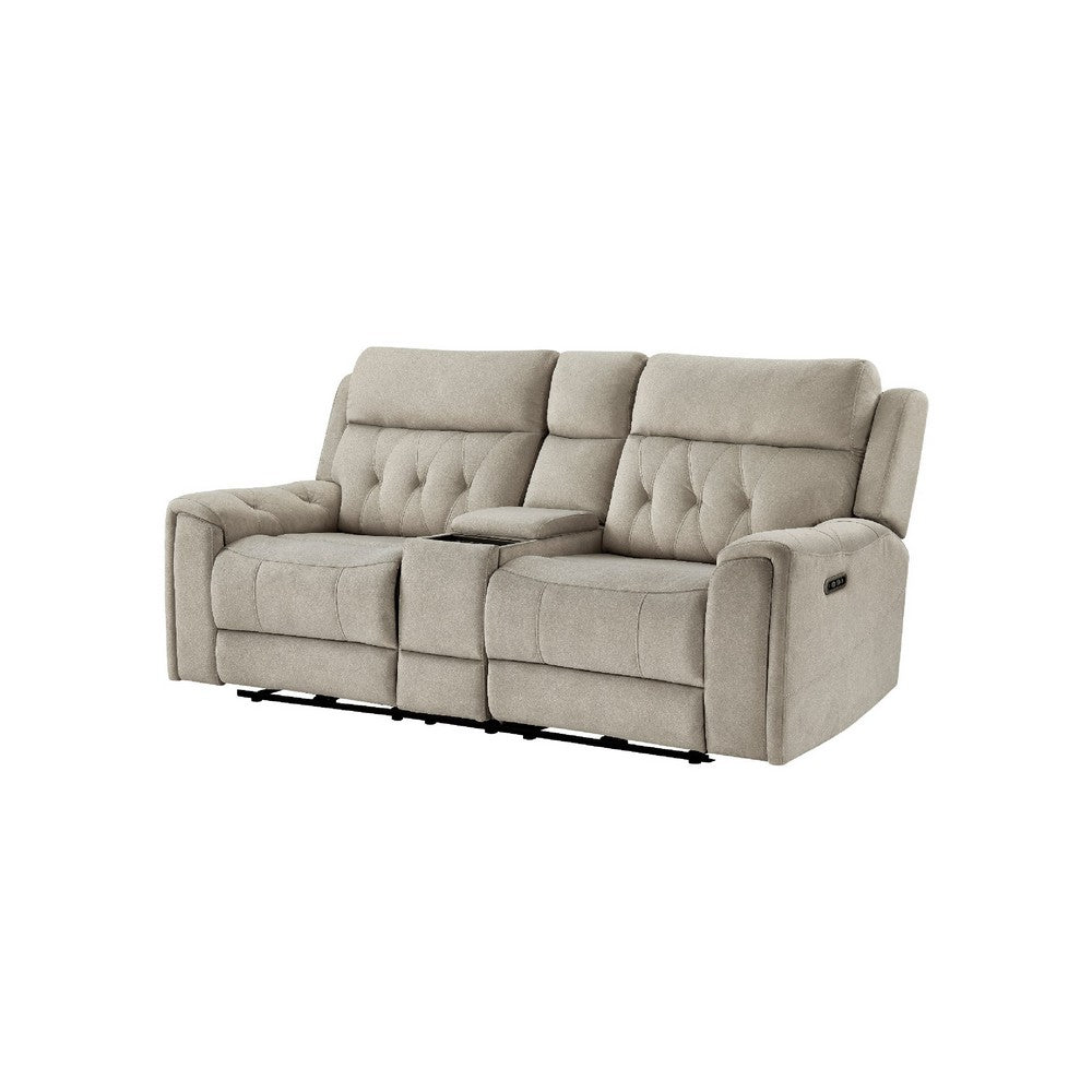 Celly Power Reclining Loveseat w Cupholders | USB Port | Taupe Microfiber