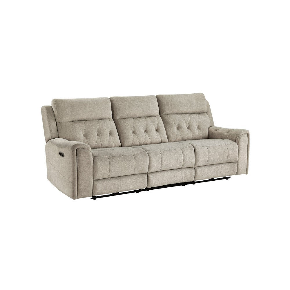 Celly Power Reclining Sofa w Cupholders & USB Port | Taupe Microfiber