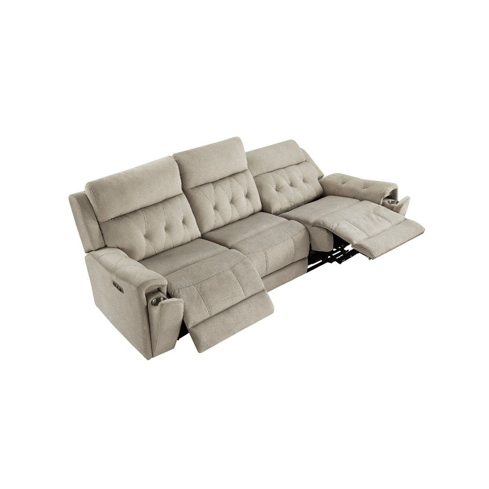Celly Power Reclining Sofa w Cupholders & USB Port | Taupe Microfiber