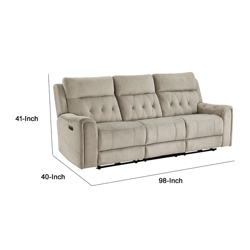 Celly Power Reclining Sofa w Cupholders & USB Port | Taupe Microfiber