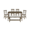 Emy 6pc Counter Height Table Set | 4 White Chairs | Bench | Light Brown