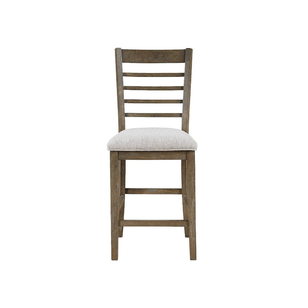 Emy 6pc Counter Height Table Set | 4 White Chairs | Bench | Light Brown