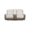 Feo Double Manual Reclining Loveseat w Console | Beige & Gray Chenille