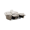 Feo Double Manual Reclining Loveseat w Console | Beige & Gray Chenille