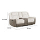 Feo Double Manual Reclining Loveseat w Console | Beige & Gray Chenille