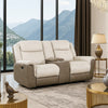Feo Double Manual Reclining Loveseat w Console | Beige & Gray Chenille