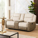 Feo Double Manual Reclining Loveseat w Console | Beige & Gray Chenille