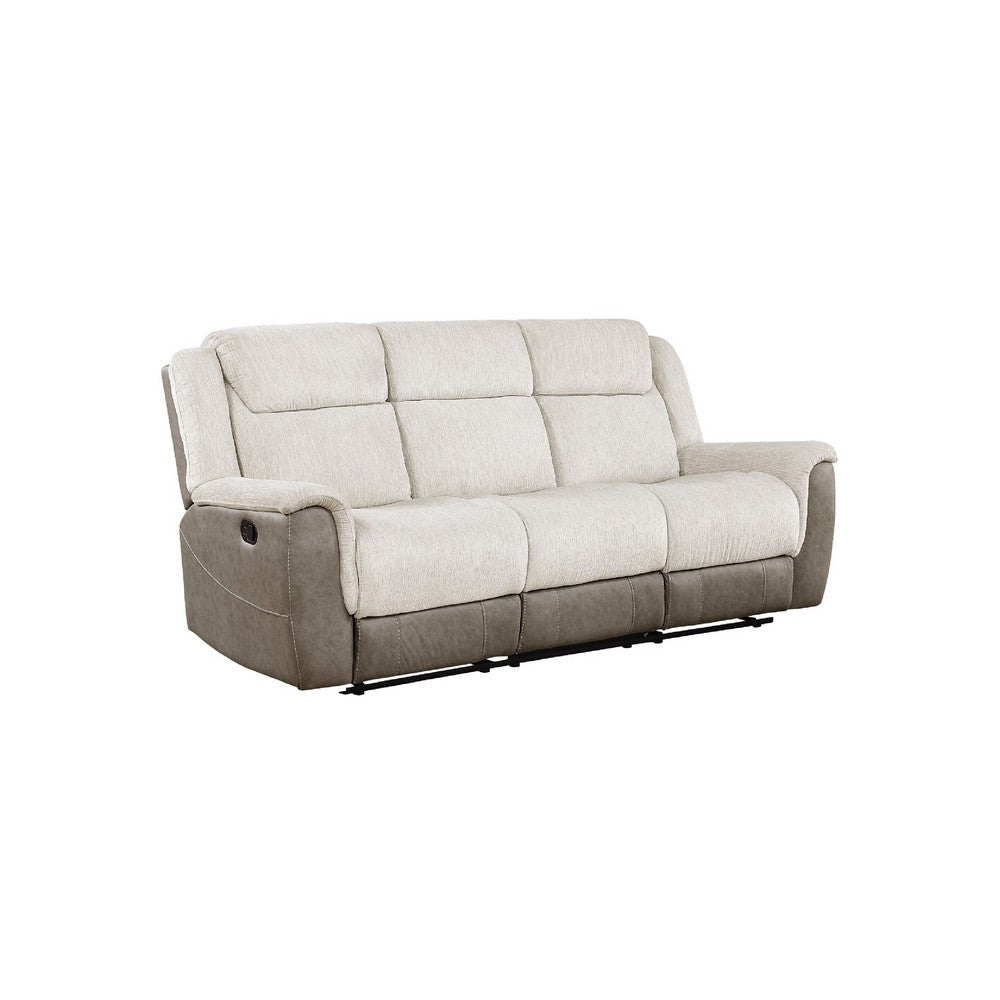 Feo Double Manual Reclining Sofa | Beige & Gray Chenille | Foam Cushions