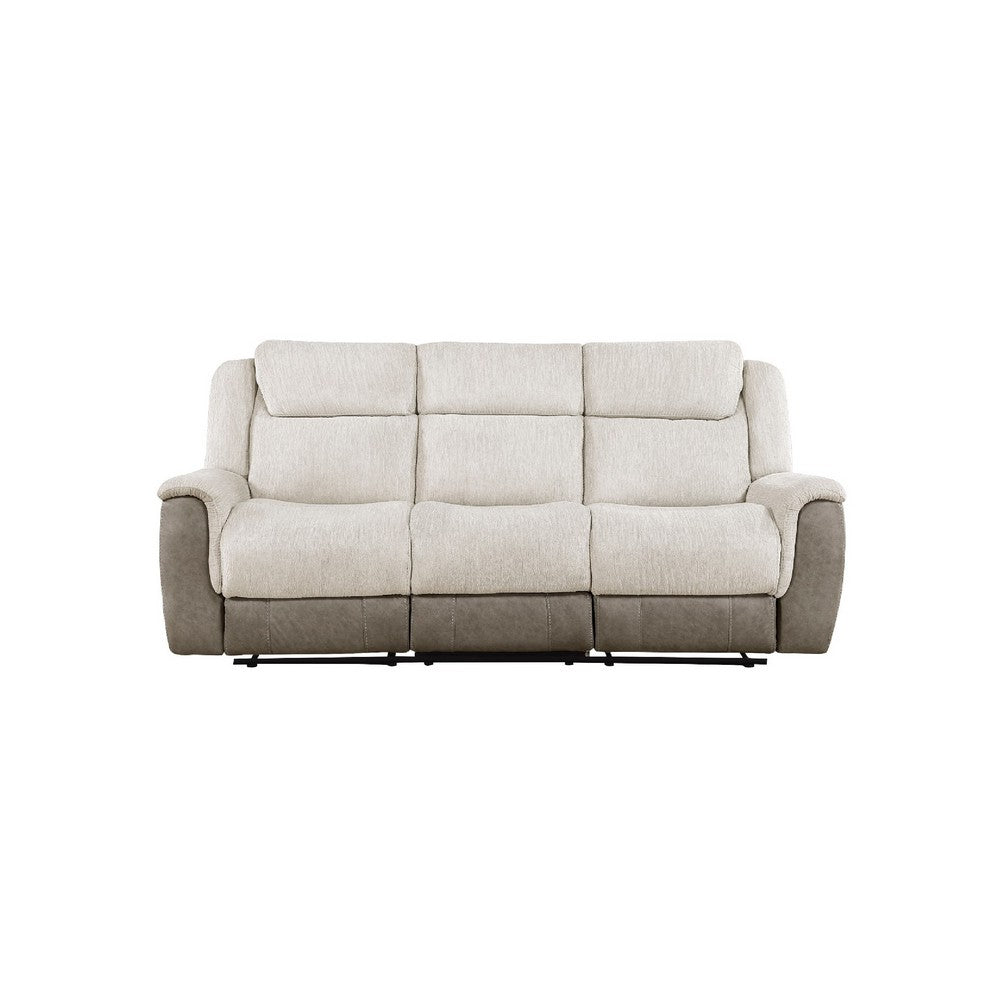 Feo Double Manual Reclining Sofa | Beige & Gray Chenille | Foam Cushions