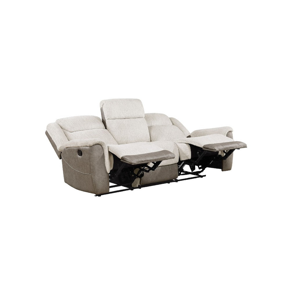 Feo Double Manual Reclining Sofa | Beige & Gray Chenille | Foam Cushions