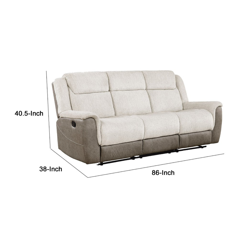 Feo Double Manual Reclining Sofa | Beige & Gray Chenille | Foam Cushions