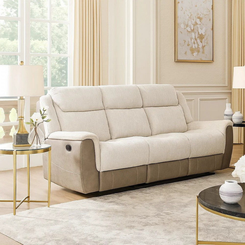 Feo Double Manual Reclining Sofa | Beige & Gray Chenille | Foam Cushions