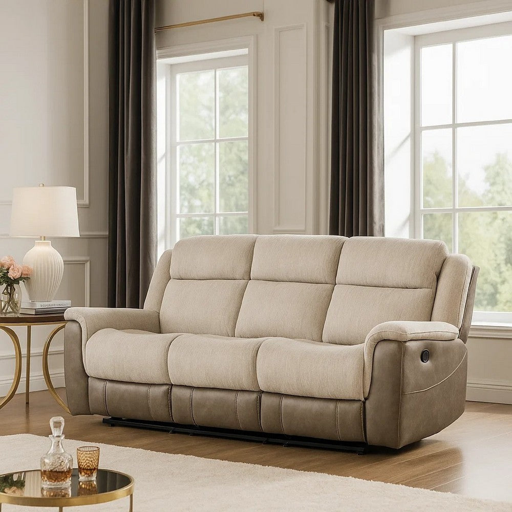 Feo Double Manual Reclining Sofa | Beige & Gray Chenille | Foam Cushions