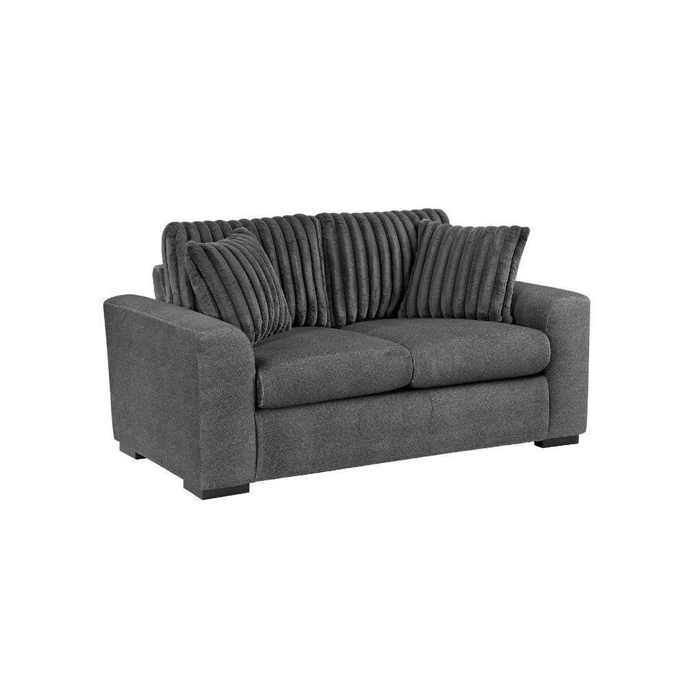 Zian Loveseat | Dark Gray Microfiber & Corduroy | 2 Matching Pillows | 66"