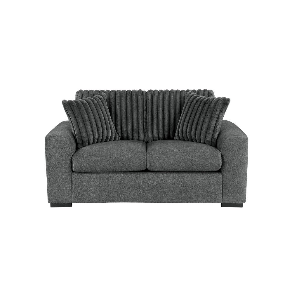 Zian Loveseat | Dark Gray Microfiber & Corduroy | 2 Matching Pillows | 66"