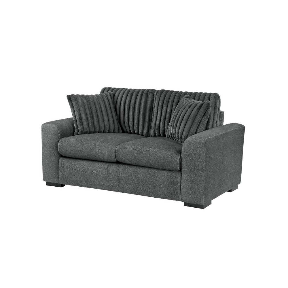 Zian Loveseat | Dark Gray Microfiber & Corduroy | 2 Matching Pillows | 66"