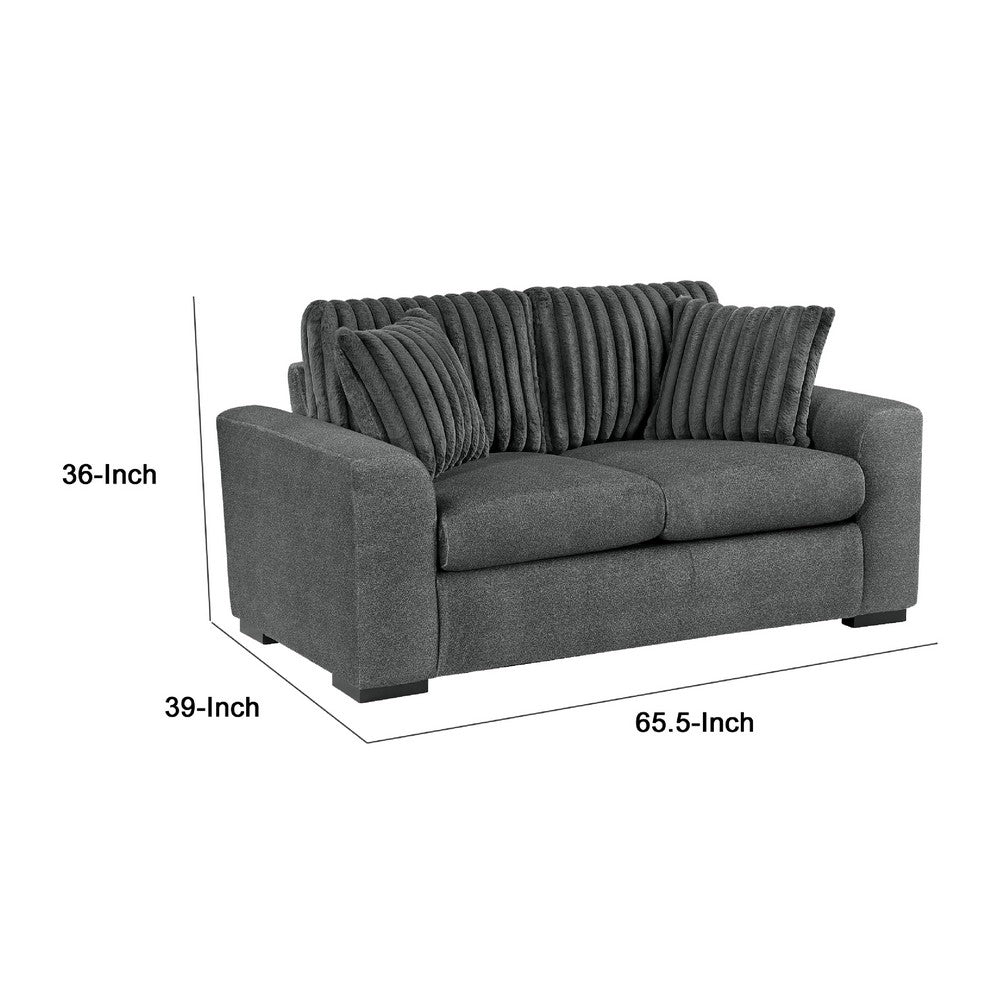 Zian Loveseat | Dark Gray Microfiber & Corduroy | 2 Matching Pillows | 66"
