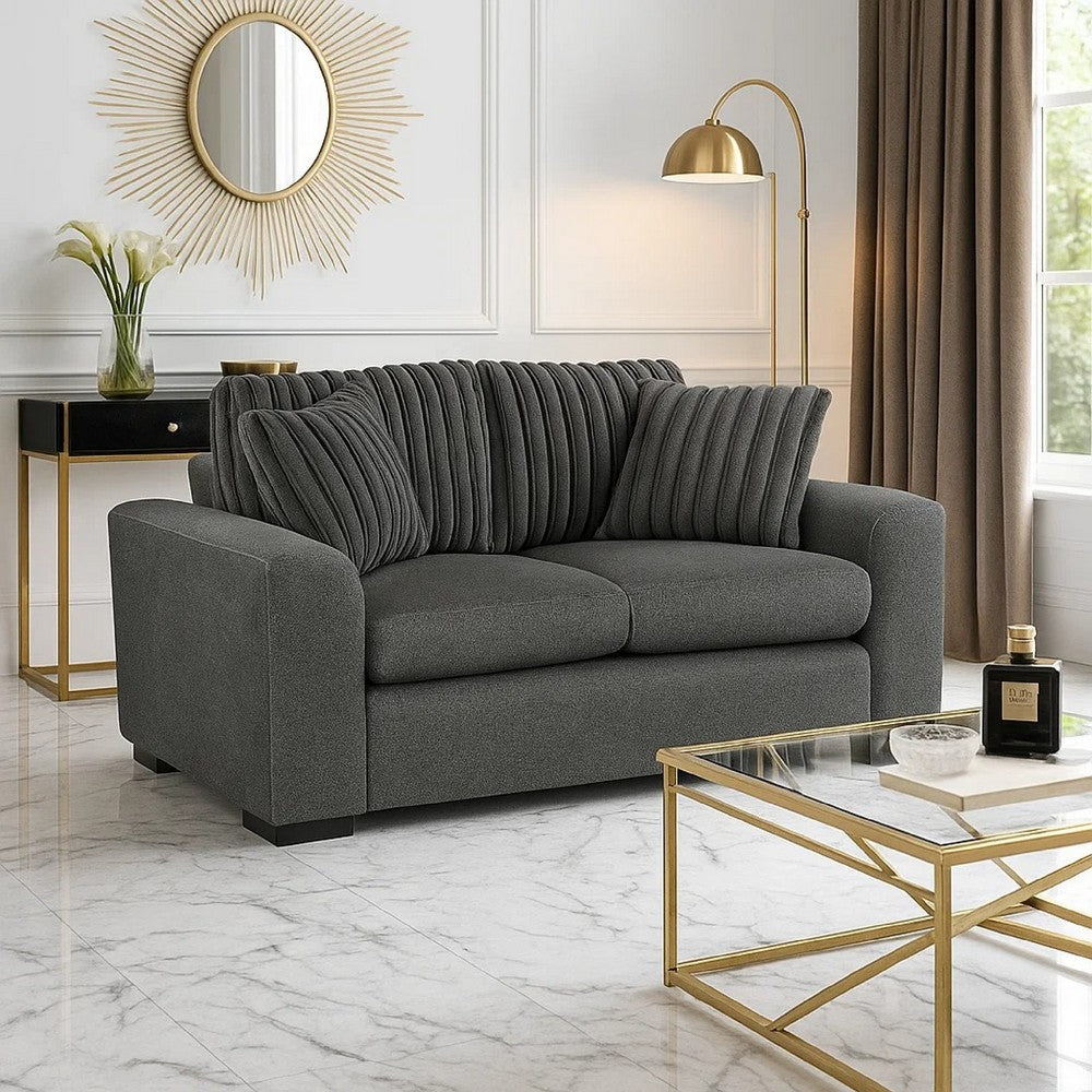 Zian Loveseat | Dark Gray Microfiber & Corduroy | 2 Matching Pillows | 66"