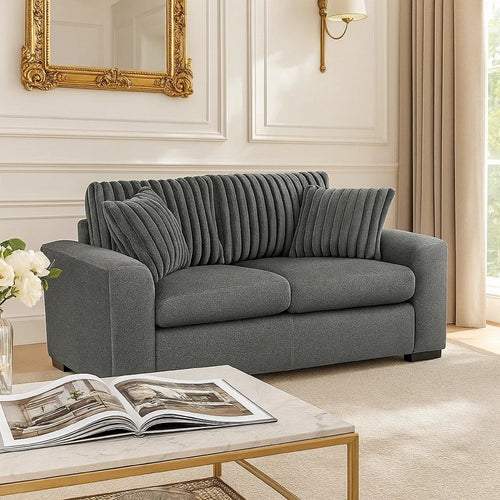 Zian Loveseat | Dark Gray Microfiber & Corduroy | 2 Matching Pillows | 66"