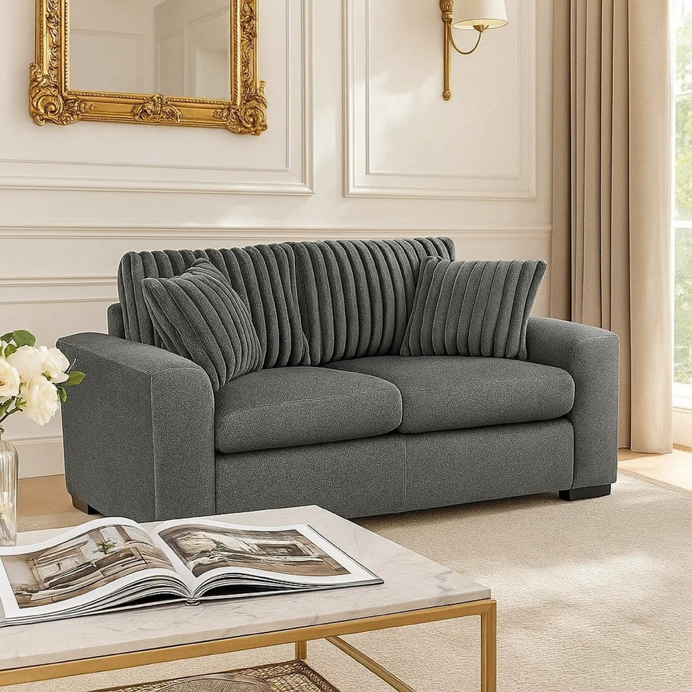 Zian Loveseat | Dark Gray Microfiber & Corduroy | 2 Matching Pillows | 66"