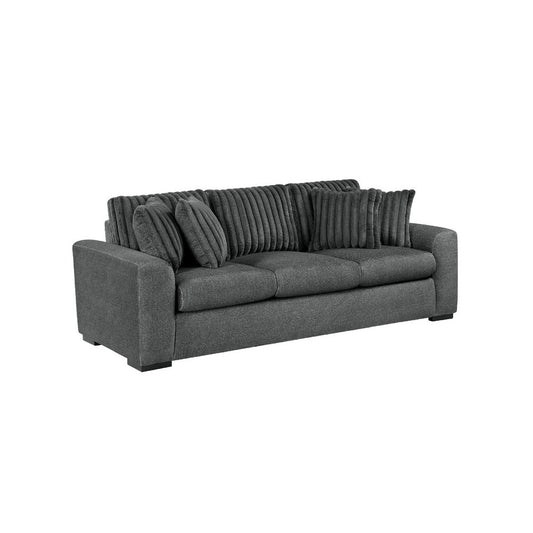 Zian Sofa | Dark Gray Microfiber & Corduroy | 4 Matching Pillows | 92"