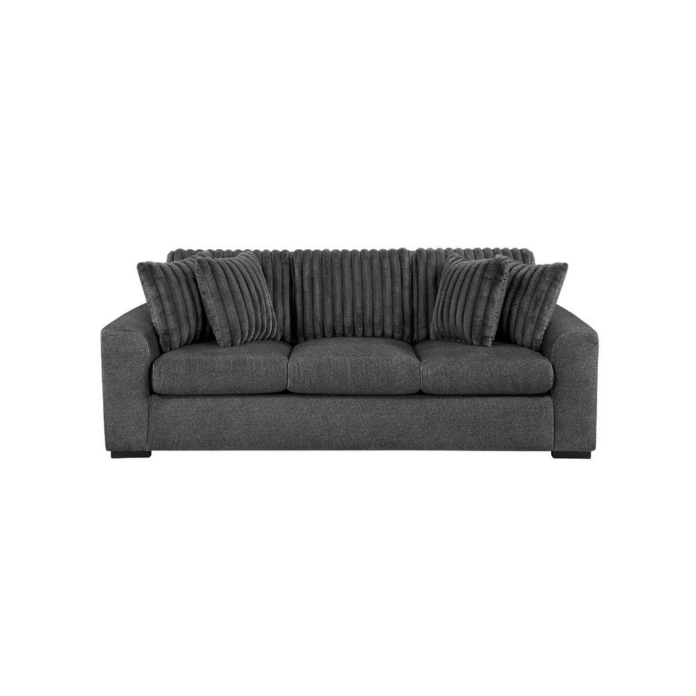 Zian Sofa | Dark Gray Microfiber & Corduroy | 4 Matching Pillows | 92"